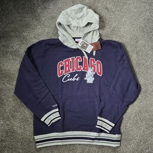 Mitchell & Ness Men's Navy Chicago Cubs Vintage Logo Premium Fleece Hoodie NEW